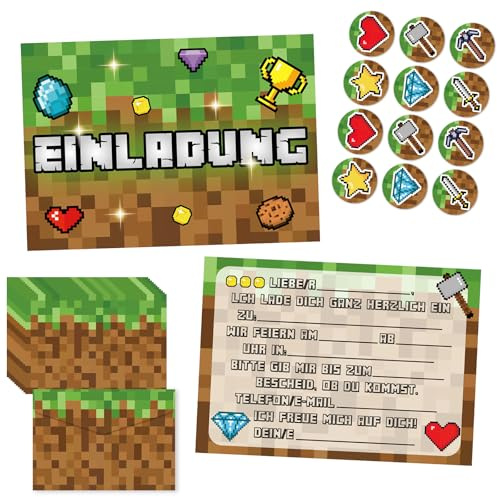 Pianocean 12 Stück Einladungskarten Kindergeburtstag Mädchen Junge, Thematische Party Geburtstag Einladungskarten, Kindergeburtstag Einladungs-karten für Feierlichkeiten oder Geburtstagsfeiern