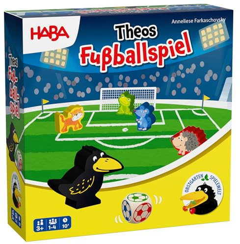 HABA Theos Fußballspiel – Kooperatives Kinderspiel ab 3 Jahren | Obstgarten-Spielprinzip im Fußball-Design, Geschenk für Jungen & Mädchen, 1-4 Spieler, kurze Spieldauer