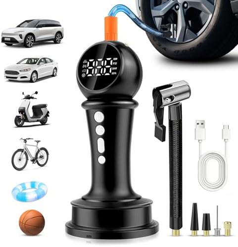 HONEYYAR tragbarer Luftkompressor mit kabelloser Ladung und digitaler Anzeige – 150 PSI, automatischer Stopp, Type-C Schnellladung, mit LED-Leuchte. Ideal für Auto, Fahrrad, Motorrad und Bälle.