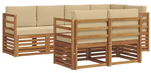 vidaXL Sofagarnituren 7 pcs Natur und Beige Massivholz Akazie, Garten-Sofa, modernes Outdoor-Sofa, langlebige Lounge, Bequeme Terassensitze für Dein Wohnzimmer