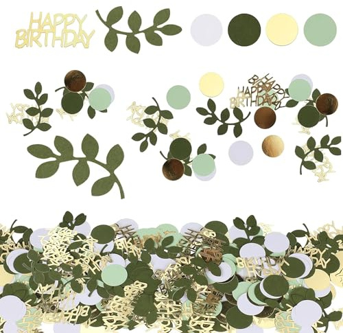 Zuuyye - Coriandoli Compleanno 'Buon Compleanno', Decorazione Tavola Compleanno Verde Oro, 200 Pezzi Decorazione da Spargere per Donna Uomo, Striscioni Festa