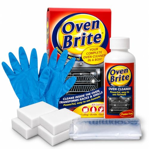 Brite Complete Oven Cleaner Kit with Sponge Eraser | Deep Clean Oven, Grill Racks, Hobs & Microwaves | Powerful Fume Free Cleaning Formula | Includes Gloves, Bag, Bottle & 4 Reusable Sponges