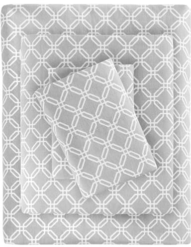 Sleep Philosophy True North by Kuscheliges Flanell-Bettwäsche-Set, 100% Baumwolle, Motiv: Tiere, Sterne, niedlich, ultraweich, für kaltes Wetter, Doppelbett, graues Geo, 3-teilig