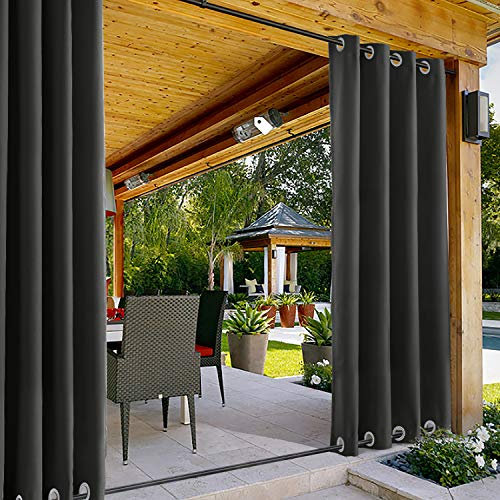 ChadMade Rideaux d'extérieur Imperméables, Coupe-Vent à œillets Supérieur et Inférieur Noir L 254 x H 213 CM Occultants Draperie de Gazebo Véranda Terrasse Patio (1 Panneau