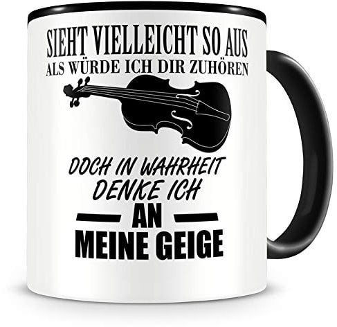 Samunshi® Geige Tasse mit Spruch Geschenk für Musiker Tasse Geige Becher Kaffeebecher groß Lustige Tassen zum Geburtstag Teetasse schwarz 300ml