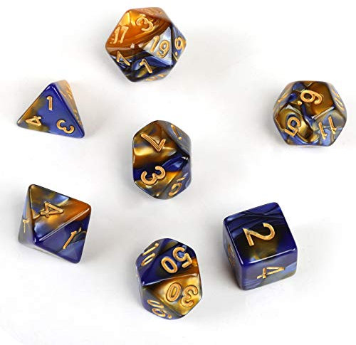 GWHOLE Polyedrisches Würfel-Set für Dungeons and Dragons Tischspielwürfel für D&D, DND, GFK mit schwarzem Beutel (blau-gelb)