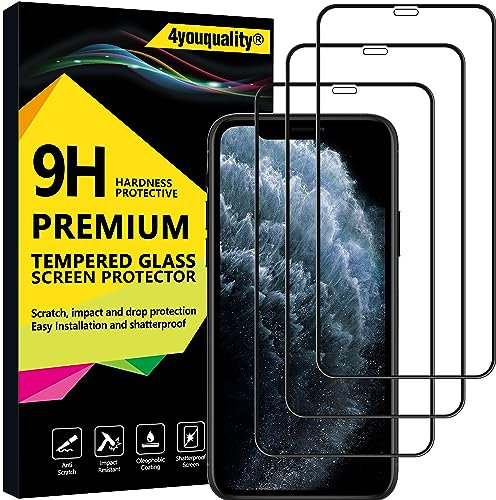 4youquality [3-Pack[Full Coverage] iPhone 11 Pro, iPhone XS and iPhone X Screen Protector, Tempered Glass Film [Full-Coverage][LifetimeSupport] Screen Protector for iPhone X/XS & iPhone 11 Pro