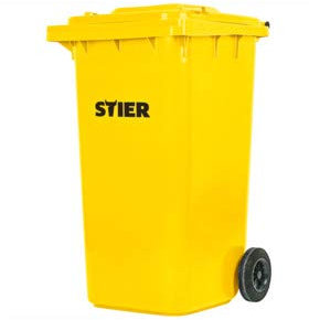 Poubelle grande capacité à 2 roues STIER, 240 l, jaune, lxPxH 576x720x1 067 mm