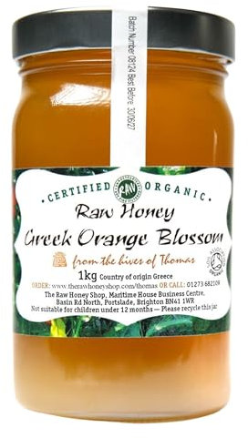 Thomas' Artisan Miel de fleur d'oranger grec - Épais, pressé à froid, antibactérien, non pasteurisé, grossièrement filtré/The Raw Honey Shop (1 kg)
