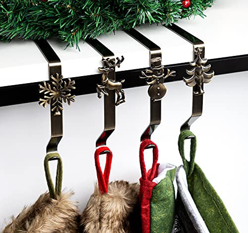 Anstore 4 soportes para calcetines de Navidad antideslizantes para chimenea, gancho de hierro vintage, clips de adorno de Navidad para decoraciones de Navidad, decoración de repisa