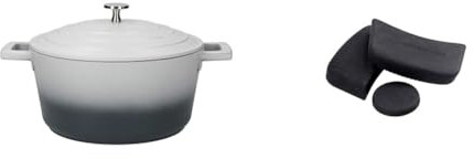 MasterClass MCMCRD24GRY Lightweight Casserole Dish with Lid, Ombre Grey, 4 Litre/24 cm & MCMCASS3PC Pan Handle Sleeve Set for Cast Aluminium Casserole Pots, Easy Grip Silicone, 3 Pieces