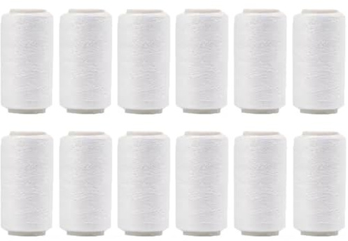 12 SPOOLS of 600 Yards Polyester Sewing Thread for Sewing Machine All Purpose Premium Quality Thread (White)