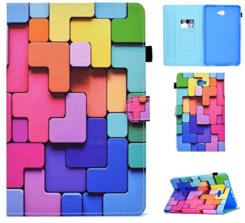 Auslbin Funda para Samsung Galaxy A6 10.1 Pulgadas (SM-T580/SM-T585) 2016 Carcasa Cuero PU con Función de Soporte Protección Caso para Tableta Samsung Galaxy A6 10.1 Pulgadas,Bloques