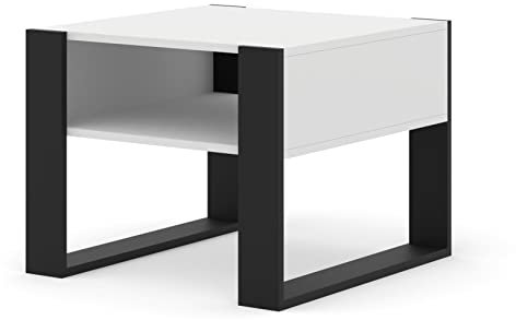 BIM Furniture Couchtisch MONDI 60 x 60 cm Quadrat Beistelltisch, Tisch mit Regal (Weiße Matte)