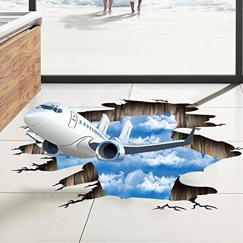 COVPAW® Wandtattoo Wandaufkleber XXL Fenster Flugzeug Blau Himmel Wandsticker Wandbild Bilder Wohnzimmer Schlafzimmer Poster Mural Home Decor