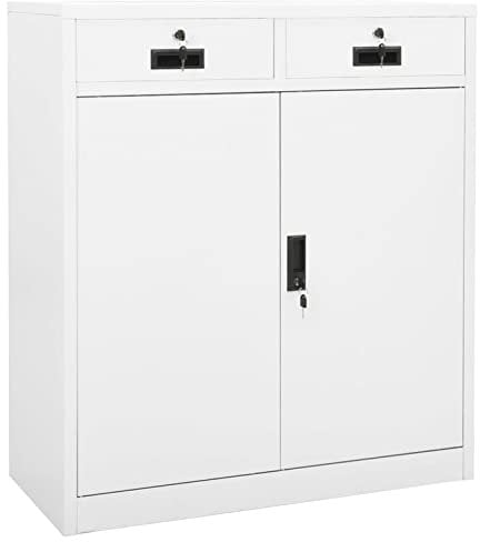 Gecheer Armadio per Ufficio in Acciaio, Armadio con Ripiani, Armadietto con Serrature da Ufficio,Armadietto Documenti Metallico,Armadietto Documenti a Chiave Mobili Ufficio Bianco 90x40x102 cm