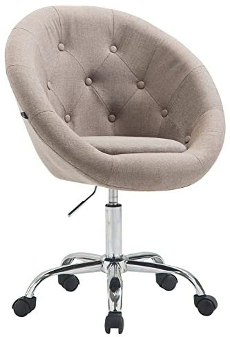 CLP Arbeitshocker London V2 Stoff I Drehbarer Sessel | Höhenverstellbarer Hocker Mit Leichtlaufrollen, Farbe:Taupe