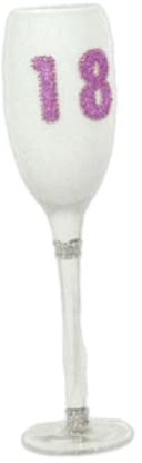 18th Birthday - Opaque White Girly Champagne Flute with Shocking Pink Glitzy Diamante Birthday Celebration Number - 18