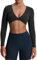 Aoxjox Long Sleeve Crop Tops for Women Sienna Twist Deep V Workout Cropped T Shirt Top, A Black, S