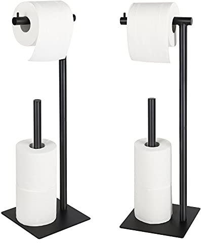 Sunexinlo Toilettenpapierhalter Ständer, 2er Set Freistehender Papierrollenhalter Spender mit Aufbewahrung für Badezimmer Schwarz