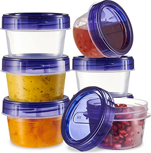 PLASTICPRO Confezione da 6 contenitori per alimenti con tappo a vite blu, 113,4 g, riutilizzabili, contenitori per la preparazione dei pasti, piccoli contenitori per congelatore, adatti al microonde,