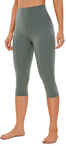 CRZ YOGA Butterluxe Damen High Waist 3/4 Leggings Capri Blickdicht Sport Yoga Fitness Sommer Sporthose - 43cm Grauer Salbei 42