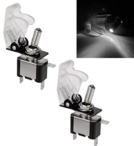2 Pezzi Interruttore on/off, AERONAUTICO Switch Tuning per Auto Moto Trasparente con LED Bianco, Sicura, 20A 12V, 38x16x65mm