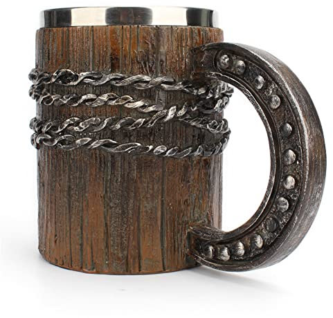 Personalise Stainless Steel Liner Beer Mugs Drinkware Insulated Thermos Mug,Crude Wood Mug Beer Drinking Wine Mug,Danegeld Tankard Mug,Nordic Barrel Cup Bar,for Men Father's Day Coffee Mug Gift,Cask 2