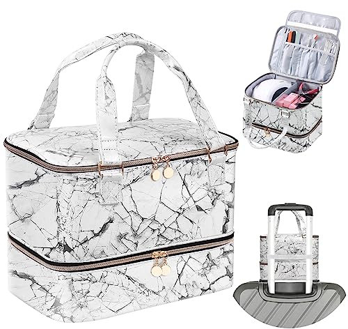 FCQQYWZ Nail Polish Organizer Hold 40+ Bottles Nail & Nail Lamp, Nail Polish Storage Case Double-Layer Nail Bag Holder with Sturdy Handle (WHITE)