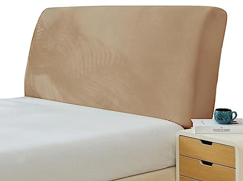 GEBIN Bettkopfteil Hussen, Bett Kopfteil Bezug, Stretch Bett Kopfteil Schonbezug, Staubdichte Schutzhülle für gepolsterte Schlafzimmer Kopfteil, Samt Stoff (Sand,200-220cm)