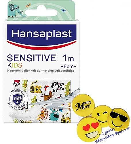 Hansa plast Sensitive KiDS Pflaster zuschneidbar 1m x 6cm +gratis ManyMore Radierer