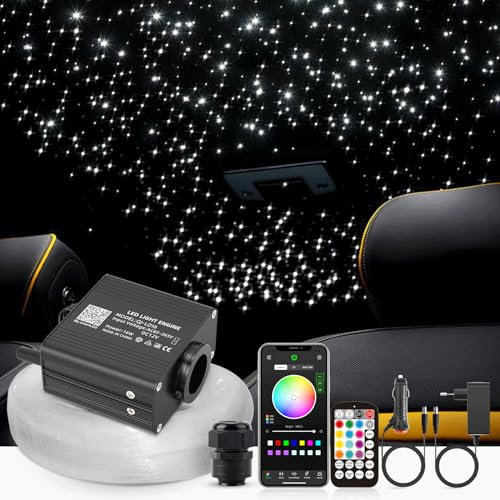 SUNKENET 16W Twinkle Sternenhimmel Auto, 200pcs*0.75mm*2m Sternenhimmel Glasfaser RGBW Bluetooth-APP/Fernbedienung Led Glasfaser Licht für Auto/Decke/Theater