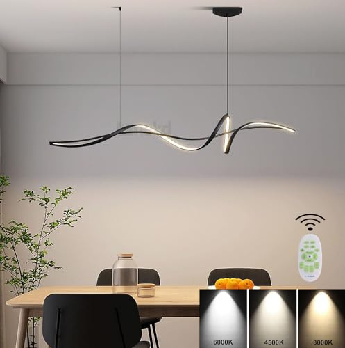 LED Pendelleuchte Wohnzimmer Esstisch Hängelampe Hängeleuchte Dimmbar Schwarz Pendellampe Küchen Büro Decken Hängend Lampe Modern Höhenverstellbar Esszimmerlampe mit Fernbedienung (L160cm, Schwarz)