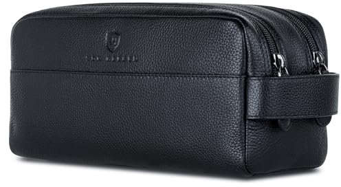 VON HEESEN Kulturbeutel Leder Kulturtasche für Herren & Damen - Echtleder Necessaire ideal zum Reisen - Waschtasche und Kosmetiktasche mit Zwei Hauptfächern schwarz, groß