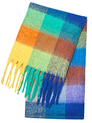 Schals für Damen Elegant Groß Quadratisch Deckenschal Karo Tartan Streifen Plaid Muster Warmer Fransen Poncho Wickelschal Für Frauen Mädchen