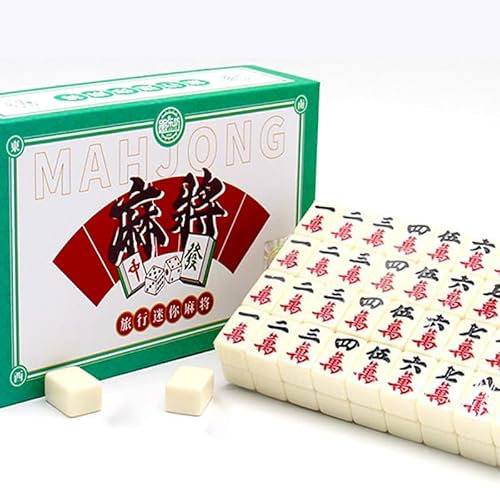 XUXB Jeu de Mahjong,Mini Jeu de Mahjong Chinois,Structure Solide, Jeux de société Traditionnels Chinois Majiang, 144 tuiles, 2 dés et étui de Transport en Cuir