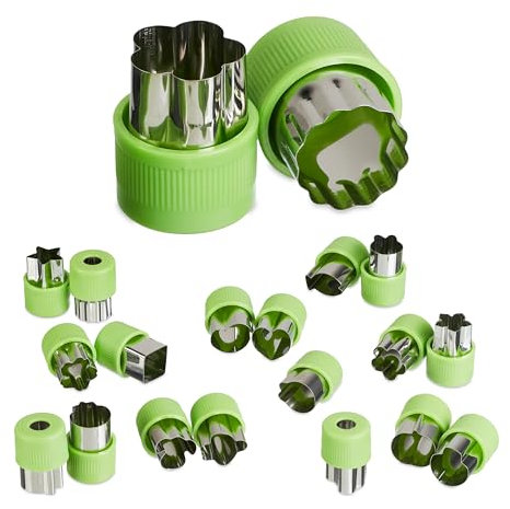 Relaxdays Ausstechformen klein, 20er Set, für Gemüse, Obst, Plätzchen, Mini Ausstecher mit Griff, Edelstahl, grün/Silber
