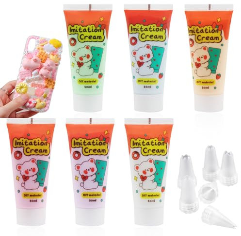 Horuili® Simulations Schlagsahne Kleberset, 6 Farben Cremefarbene Tonklebstoffe, Creme Kleber, DIY Handyhülle Basteln Weicher Ton Dekoration, zum Haarspangen, Schmuck, Dekorationen (color-1)