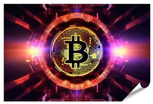 islandburner XXL Bild Poster Bitcoin Abstrakt Logo Kryptowährung Krypto Premium Bilder Fotodruck