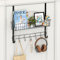 LUCYCAZ Over Door Hanger, Over Door Hooks with 2 Wreath Hangers, 5 Hooks and 1 Mesh Deep Basket, Over The Door Hanger Storage Rack for Bathroom Kitchen Bedroom Hanging Door Storage (Black)