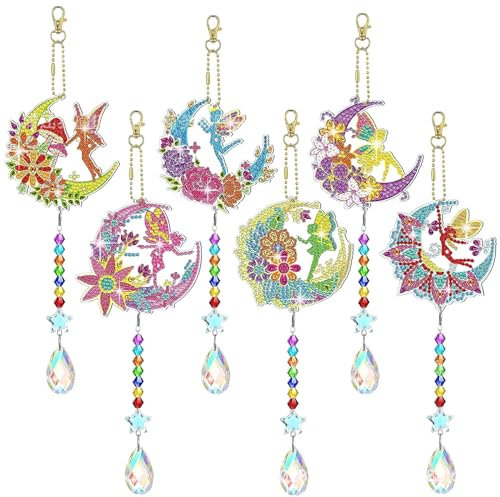 Diamond Painting - Scacciapensieri a vento, set fai da te con tubo a campana, per pittura a diamante su entrambi i lati, per decorazioni da giardino