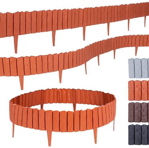 BooGardi Rasenkante Kunststoff Holzoptik 4 Farben 57cm x 12,5cm 5er/10er/20er Set · Terrakotta 10er Set · Flexible Beeteinfassung · Beetumrandung Garten · Mähkante Raseneinfassung