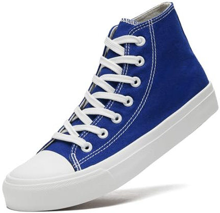 sharllen Ladies Canvas Shoes Women，Unisex Mens High Top Trainers Women Lace up Pumps Plimsolls Casual Sneakers Canvas Plimsoles Flat Shoes(Navy Blue 295)