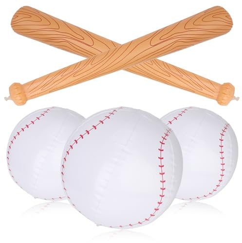 NQEUEPN 5pz Set di Mazza & Baseball Gonfiabile, Set da Baseball per Piscina Incluso 2 di Mazza Gonfiabile e 3 di Baseball Gonfiabile per Giochi di Sport da Spiaggia in Piscina Feste di Compleanno