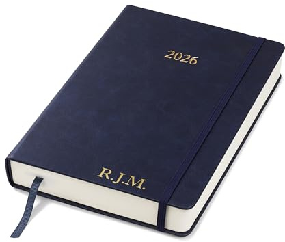 Wykeham's Executive 2026 Daily Journal Planner – UK Public Holidays & Format – Personalisation Available (Personalised Royal Blue, A5)