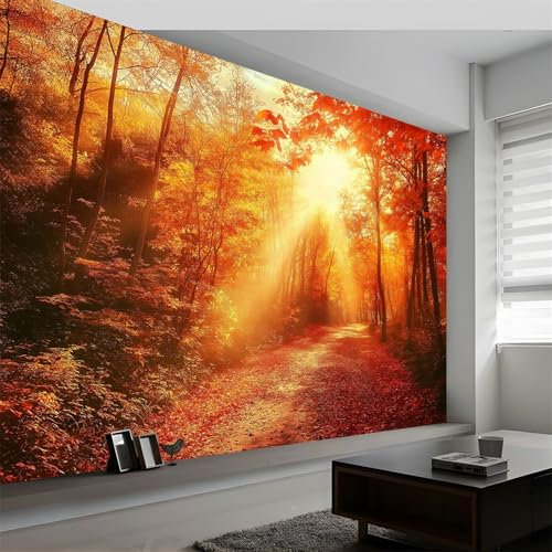 Générique Art Papier Peint Intissé Paysage Feuilles de Jungle Soleil, Paysage Naturel Papier Peint Photo 400 x 280 cm (L x H), pour Fresque Murale 3D HD pour Salon Chambre Cuisine
