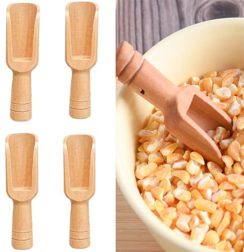 4 Pcs Mini Wooden Salt & Spice Scoops Set, 7.4cm Natural Wood Spoons for Kitchen, Bath Salts, Powder, Tea & More, Eco-Friendly, Easy to Clean