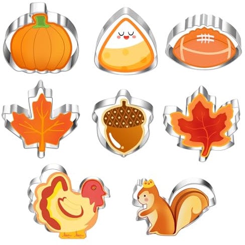 Colorich Autumn Cookie Cutters, Thanksgiving Biscuit Cutters Stainless Steel, Squirrel Maple Leaf Turkey Pumpkin Acorn Oak Leaf Cookie Cutters for Fall Autumn Thanksgiving Birthday Party Decorations