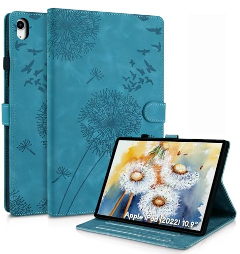 Rostsant Case for iPad A16 11th Gen 11/10th Gen 10.9 Blue | Dandelion Artsy Design Cover Made of Premium PU Leather, with Card Slots Protective Cover