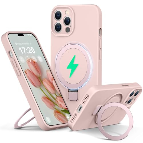 PuyaTeya Silicone Hülle für iPhone 14 pro max mit Magnet ständ,Rosa | Upgraded Kameraschutz Mil-Grade Drop Shockproof Anti-Scratch Microfiber Lining Silikon hülle